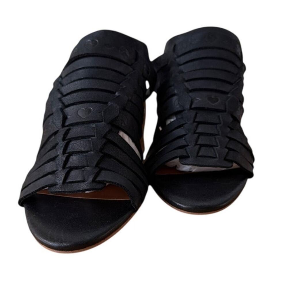 Lucky Brand Black Strappy Block Heel Sandals Leather Slingback 7.5 - Picture 2 of 5